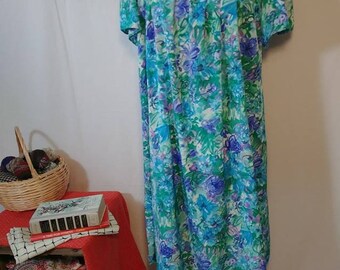 70s/80s Vintage Floral Watercolor Handmade MuuMuu Dress.