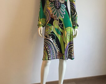 Summer Dress, Green Olive Black, Knee Length, Long Sleeves
