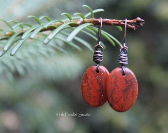 Red River Jasper Earrings, Red Jasper Earrings, Jasper Jewelry, Southwestern Earrings, Stone Earrings, Southwestern, Copper Earrings, Jasper