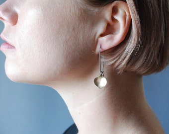 Golden Onion Earring--Brushed gold filled sheet on oxidized silver kidney earwires