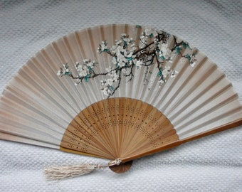 Yellow Silk sakura Hand Fan with sleeve-Handheld Folding Fan, Japanese Hand Fan,folding fan,wedding yellow