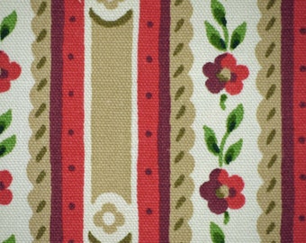 1/2 YARD, UPHOLSTERY PRINT, Pink Orange Flowers Tan Stripes, 55" Wide Home Decor Fabric, Waverly, Millbrook Stripe, Heavy Wt Cotton, B8