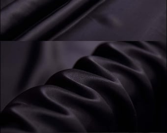 Black 100% Pure Silk Charmeuse Fabric - Designer Solid Lining Cloth by The Yard or Meter 114 cm (44") wide 16 Momme