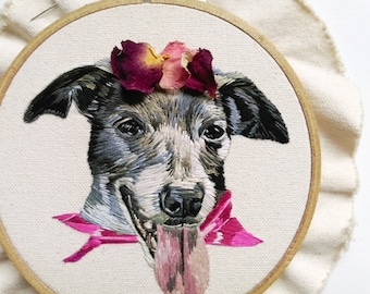 Custom Hand Embroidered Pet Portrait. Hand Stitched Pet Art. Custom Dog Portrait. Hand Stitched Pet Picture. Custom Pet Portrait Embroidery