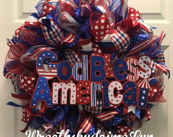 Patriotic wreath, God Bless America Wreath, Americana Wreath, USA Wreath, American Wreath, Memorial Day Wreath, 4th of July Wreath