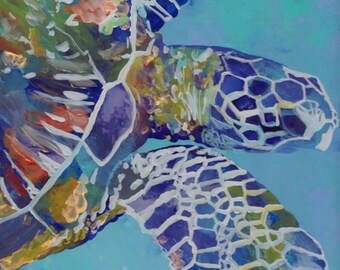 Sea Turtle art prints, Hawaiian art, Kauai art prints, Hawaii painting, Hawaiian honu turtles, turtle ocean art, sea turtle decor, for kids