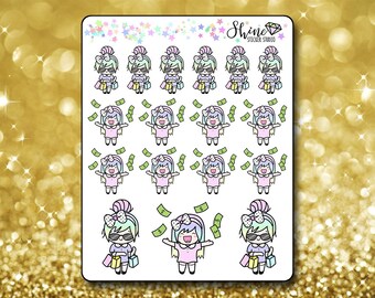 Luna Shopaholic Stickers - Planner Stickers Erin Condren Life Planner Cute Emoji Shopping Day Character Girl Stickers Happy Planner