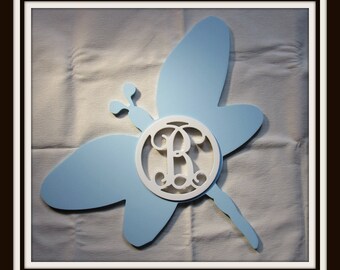 Dragonfly Door Hanger with Letter - Painted Wood - 22" size - Family - Insect - Spring - Summer - Wooden Letter - Wall Hanging - Monogram