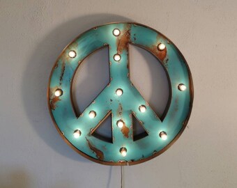 PEACE sign marquee - light up wreath sign - Christmas decor - vintage style marquee sign