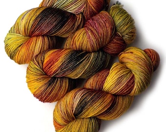 Hand Dyed Yarn Merino Nylon Sock Yarn, 433 yards, Oak Leaves