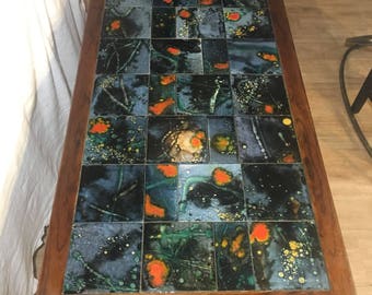 Rosewood & Funky Ceramic Tile Inlaid Coffee Table