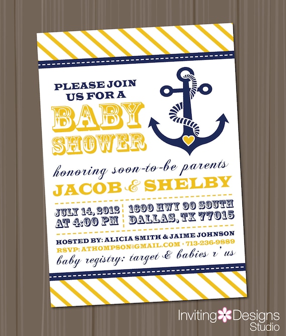 Navy Blue And Yellow Baby Shower Invitations 10