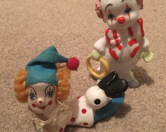 SALE Two vintage kitschy clown figurines
