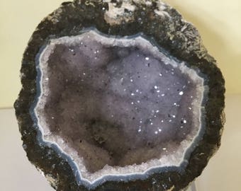 Large 5.5" Amethyst cabochon druzy natural crystal emitter of good energies, healing properties, calming, home, office, studio decor,