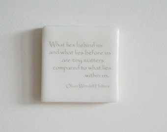 Hanging Porcelain Wall Tile with Oliver Wendell Holmes Quote - Porcelain Tile - Hanging Wall Tile - Handmade Tile