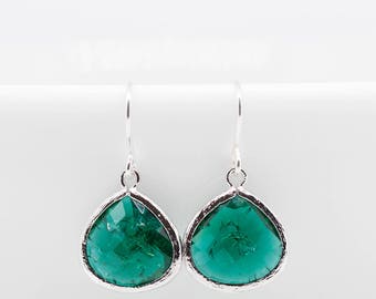 Earrings Silver emerald green Emerald