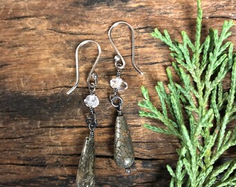 Pyrite and Herkimer Diamond Earrings