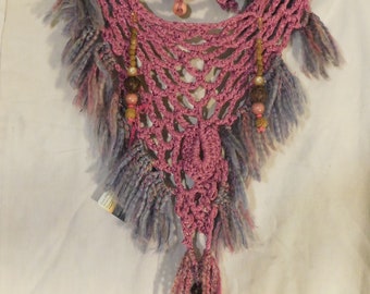 Pink Hand-beaded Cowl Necklace