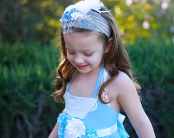 Flower Sash, light blue , white Sash #2 , flower Belt, maternity sash