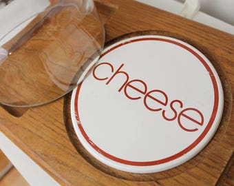 Large GoodWood Teakwood Modern Cheese Plate/ Charcuterie Board/ Vintage Serving Tray with Glass Dome/ Made in Thailand