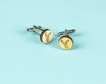 WOODEN CUFFLINKS for men, laser cut: DEER