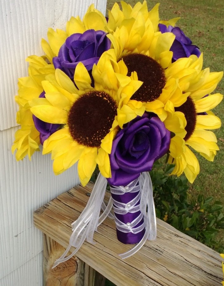 Sunflower Bouquet Sunflower Purple Rose Bridal Bouquet 3077