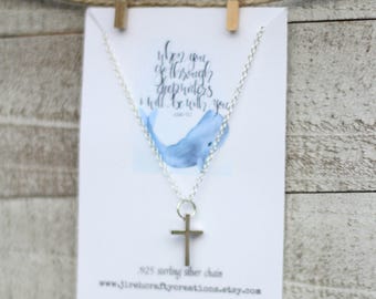 Tiny Cross Silver Necklace- Christian Jewelry - Faith Trust Necklace