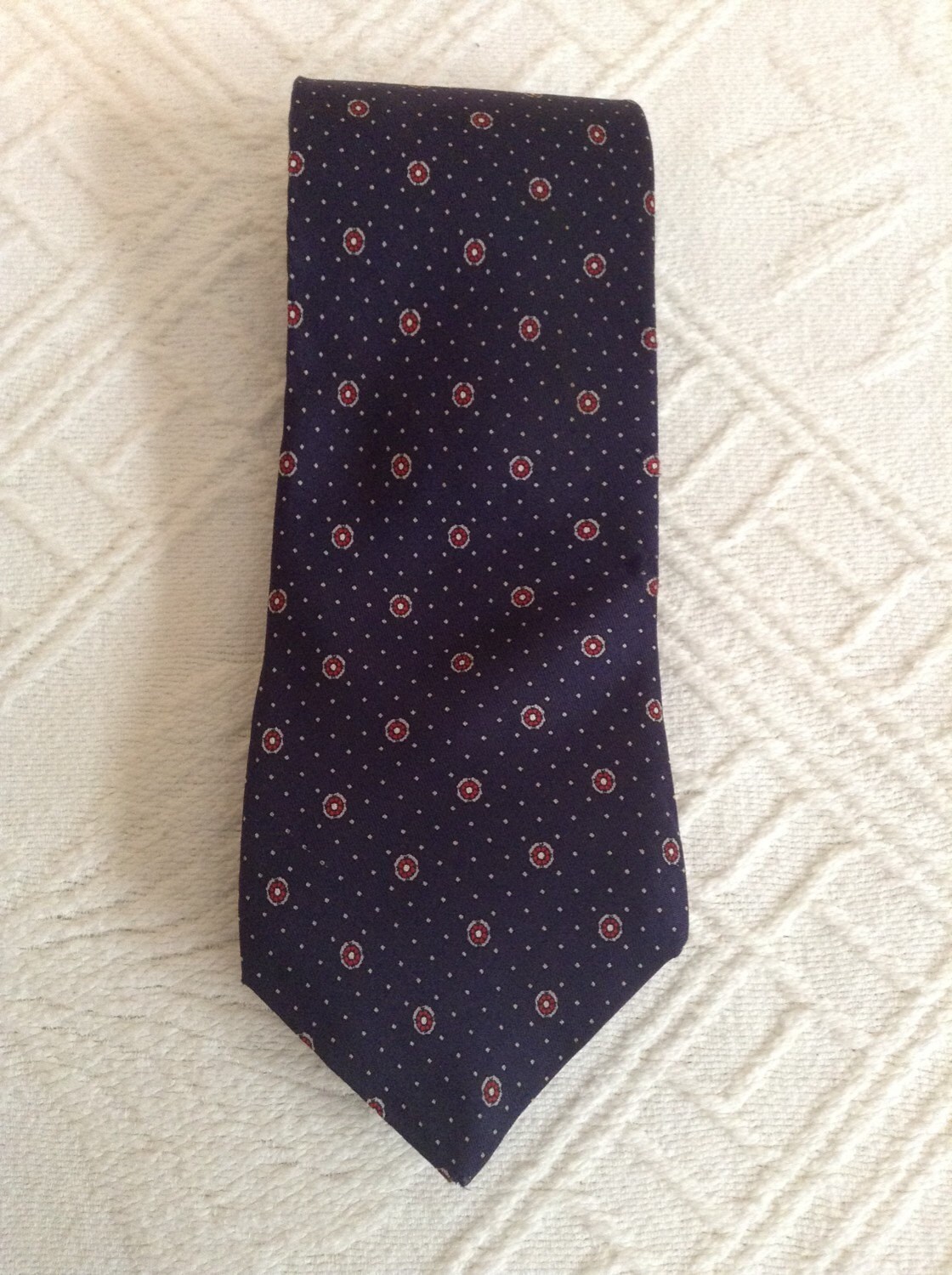 70s Detroit Hudsons Silk Necktie / Navy Blue Tie Made For