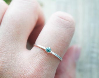 Genuine Turquoise ring | Dainty Turquoise ring | Turquoise stacking ring | Silver Stacking ring | hammered stacking ring