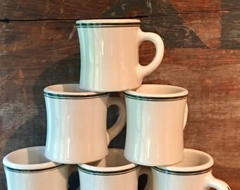 Victor Coffee Mug, Iconic Heavy and Durable Diner Mug, Hand Painted Green Lines, New York ca. 1940s
