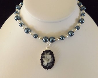 Butterfly Cameo on Pearl Necklace