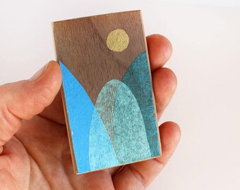 Original Miniature Artwork for the Modern Home - Blue Mountains + Gold Sun