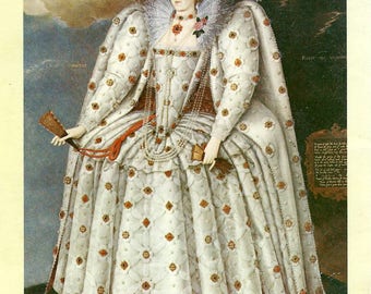 Queen Elizabeth I the Ditchley 1592 Portrait Book Page to Frame or to use in Paper Arts, Collage, Scrapbooking, Mixed Media PSS 3493