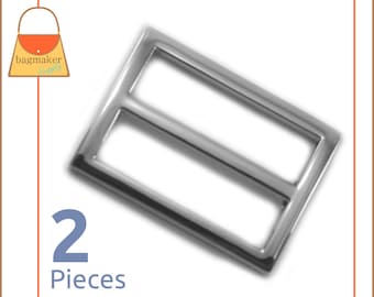 1.25 Inch Center Bar Slide, Super Shiny Nickel Finish, 2 Pack, Purse Strap Slider Buckle, Handbag Making Hardware, 1-1/4", 1.25",BKS-AA077