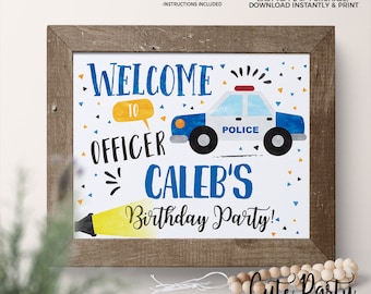 INSTANT DOWNLOAD - EDITABLE Police Birthday decorations Welcome sign Cops and robbers printable decorations Police party sign favor tags