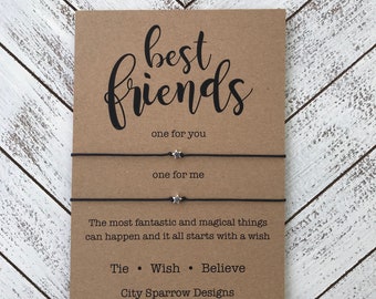 Best Friends Double Wish bracelet with your choice of beads on a 1mm waxed cotton cord, tie on bracelet,keepsake card. Includes 2 bracelets
