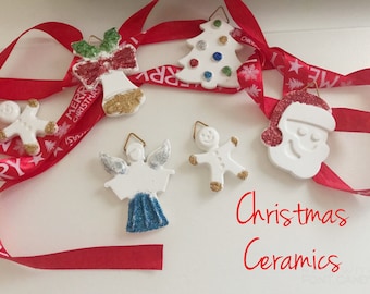 Glitter ceramic Christmas decorations, set of 6 pieces