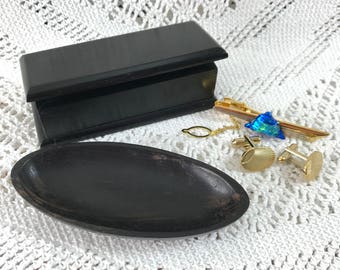 Small Antique Ebony Wooden Box and Pin Dish for Trinkets and Treasures. Perfects for Cufflinks, Studs, Tie Pins, Dice, Coins, Rings