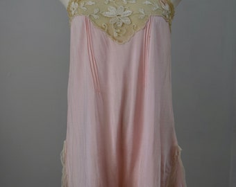Vintage 1920s 30s Teddy Step In Slip Pink Lace Lingerie S/M