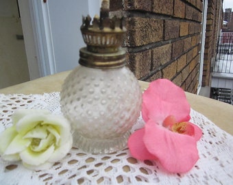Vintage small OIL LAMP hobnail clear glass with wick.