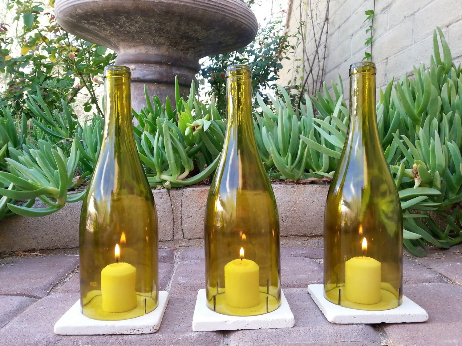 Wine Bottle Candle Holders WITH TILES / Wine Gifts / Candle