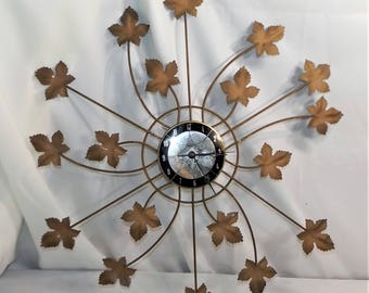 Vintage Mid-Century Modern Electric Wall Clock with Leaf Design