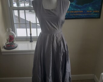 1950s Blue Herringbone Dress
