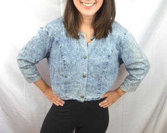 Vintage 80s Acid Wash Denim Top - Landing Gear