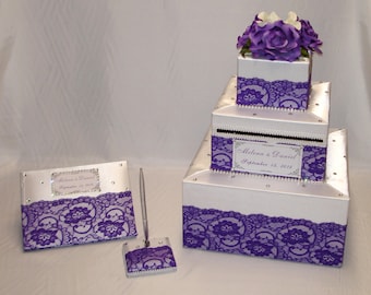 Elegant Custom made Wedding Card Box Lace design-any colors