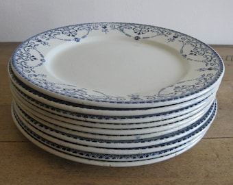 Antique French ironstone dinner plates by H.B & Cie Boulenger Balzac pattern, 21 available