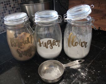 Handpainted Flour, Sugar, and Brown Sugar Jars