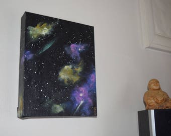 Cosmos, Original Painting by Susi Southernwood ~Space/Purple/Yellow/Stars~