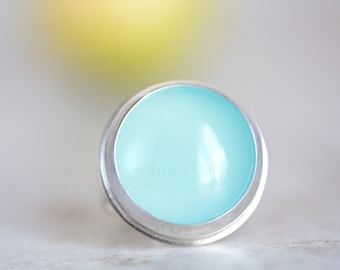 Blue Chalcedony Ring, Aqua Chalcedony Ring, Blue Chalcedony Round Ring
