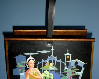 Vintage Paint By Number Tole 2-Sided Magazine Rack Holder Ballet Blues